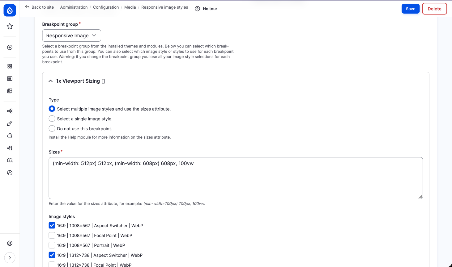Responsive image style with aspect switcher.