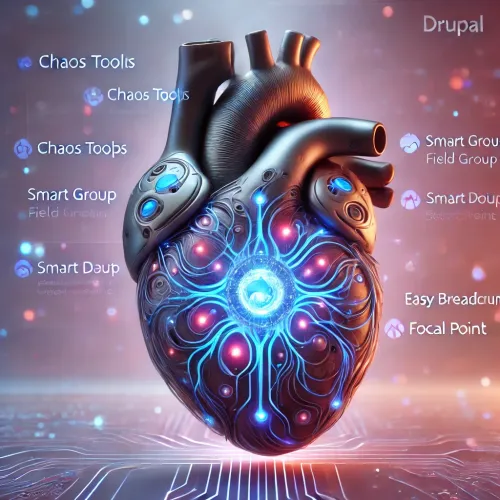 A futuristic heart blending organic and digital aesthetics. The heart is composed of smooth, biomechanical textures intertwined with glowing circuits.