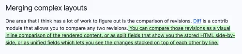 Visual inline diff comparison that is similar to track changes.