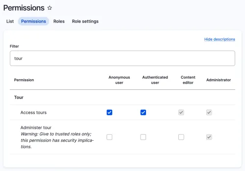 Tour permissions