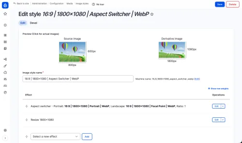 An aspect switcher image style with the aspect switcher and resize of the final image.