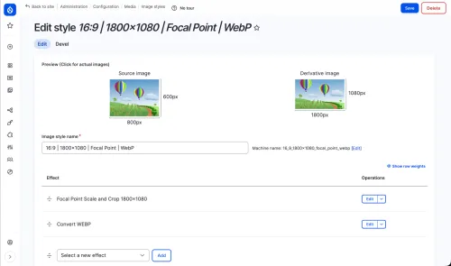 Editing an image style with focal point crop